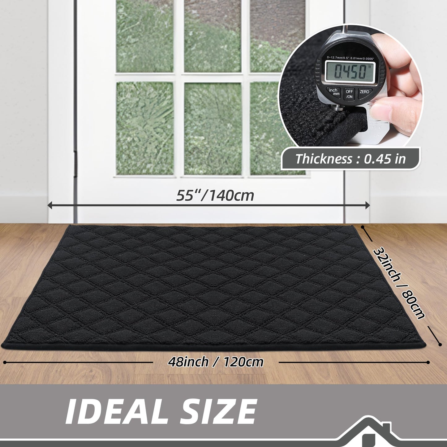 BEQHAUSE Dirt Trapper Door Mat 32" x 48", Non-Slip Washable Doormats Welcome Mat, Dirt Resistant and Absorbent Entrance Mat, Low Profile Floor Mats for Front Back Door, Entryway, Black