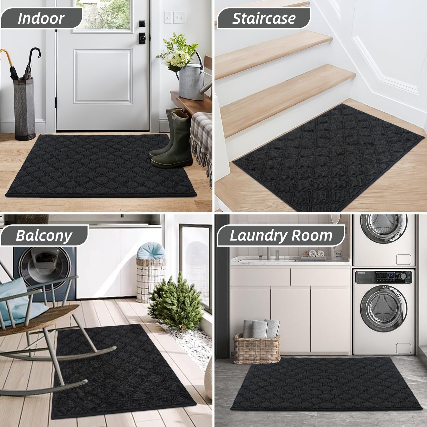 BEQHAUSE Dirt Trapper Door Mat 32" x 48", Non-Slip Washable Doormats Welcome Mat, Dirt Resistant and Absorbent Entrance Mat, Low Profile Floor Mats for Front Back Door, Entryway, Black