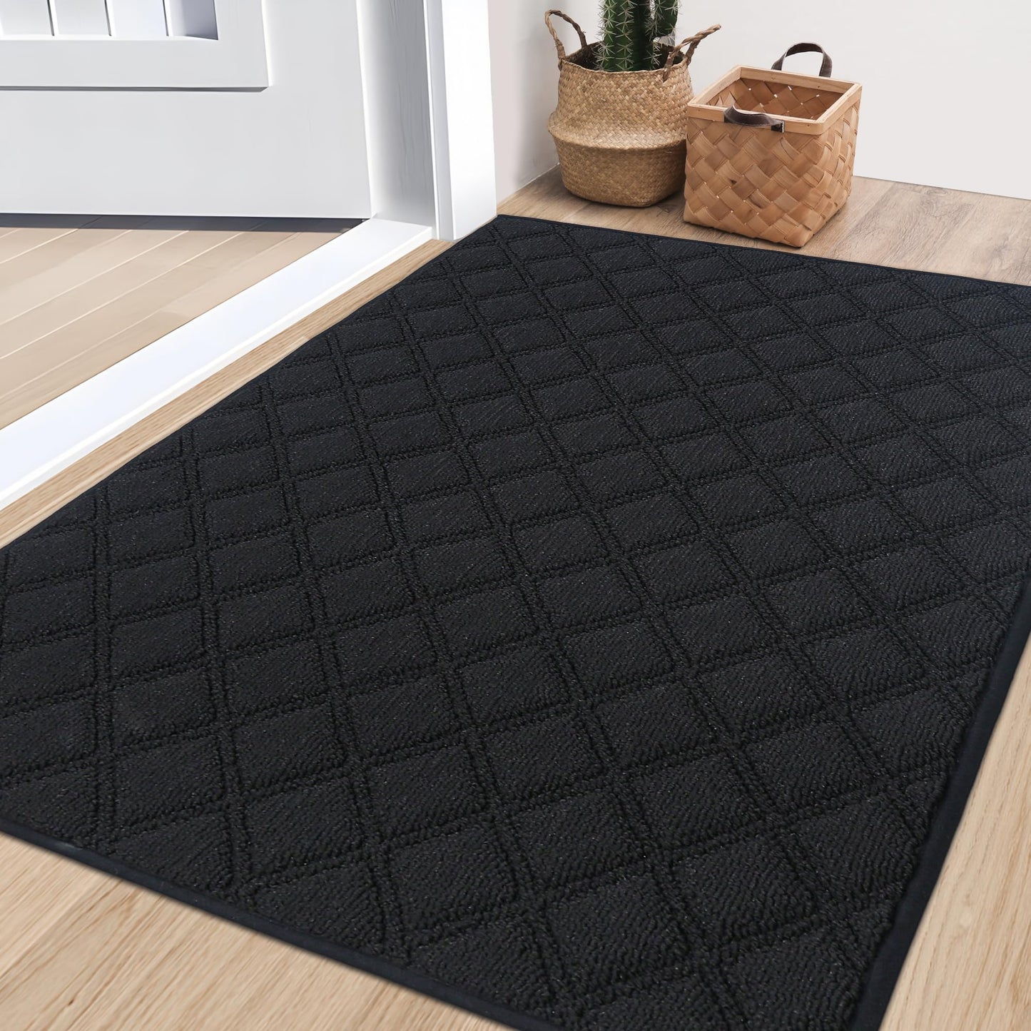BEQHAUSE Dirt Trapper Door Mat 32" x 48", Non-Slip Washable Doormats Welcome Mat, Dirt Resistant and Absorbent Entrance Mat, Low Profile Floor Mats for Front Back Door, Entryway, Black