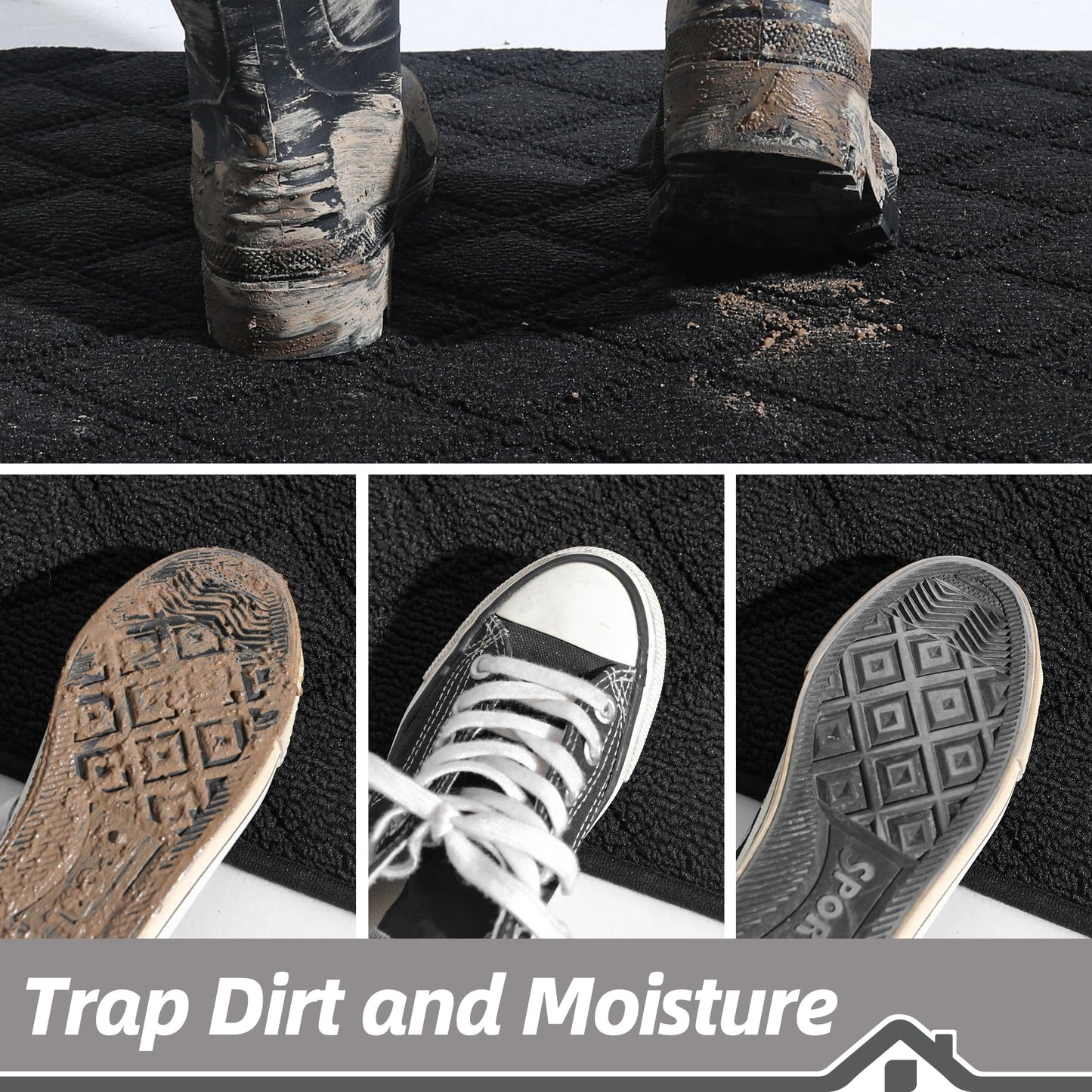 BEQHAUSE Dirt Trapper Door Mat 32" x 48", Non-Slip Washable Doormats Welcome Mat, Dirt Resistant and Absorbent Entrance Mat, Low Profile Floor Mats for Front Back Door, Entryway, Black